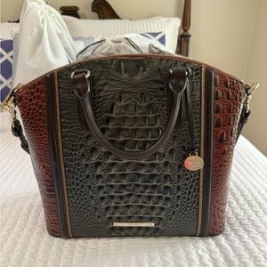Brahmin Brown and Black Textured Tote with Structured Design